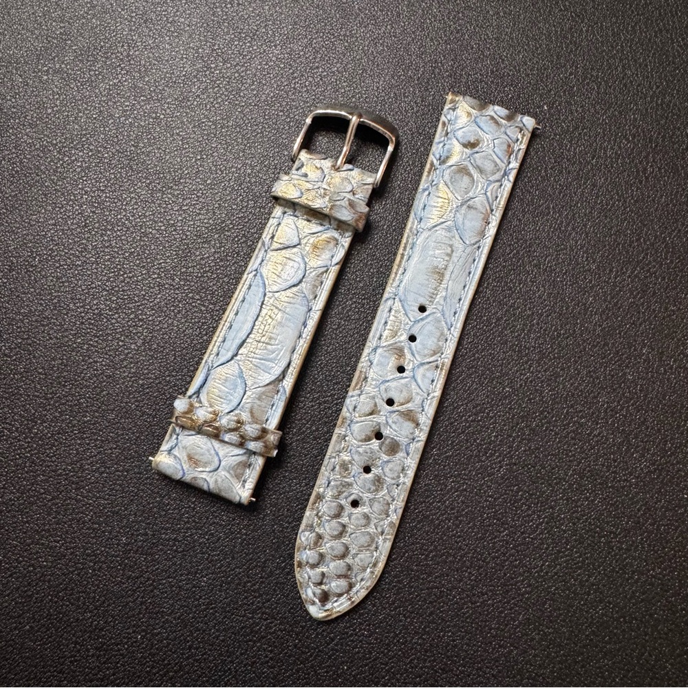 Light Blue Silver Shimmery Snake Python Skin Leather Watch Band 20mm